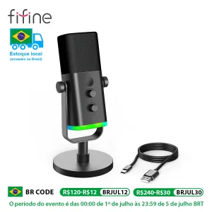 FIFINE USB/XLR Dynamic Microphone with RGB Control/Headphone jack/Mute
