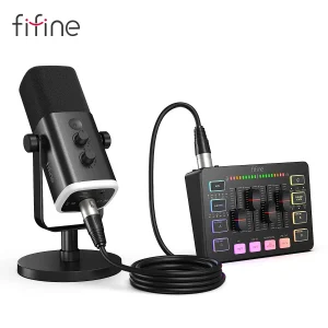 FIFINE Gaming Audio Set Microphone/Mixer/Headset for Streaming Podcasting,